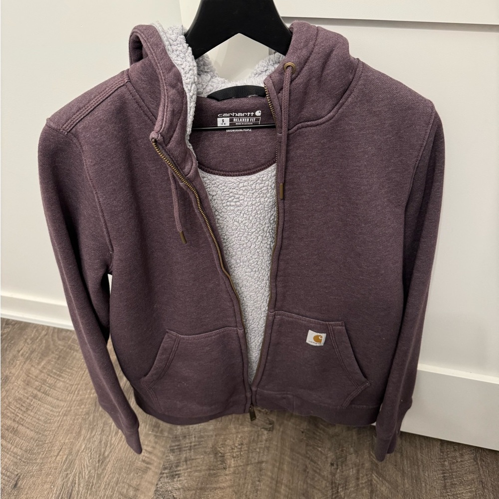 Carhartt zip up with grey Sherpa lining